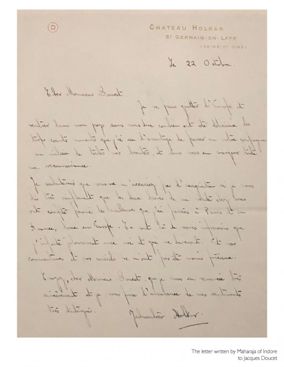 Yashwant Rao Holkar II Maharaja of Indore letter to Jacques Doucet